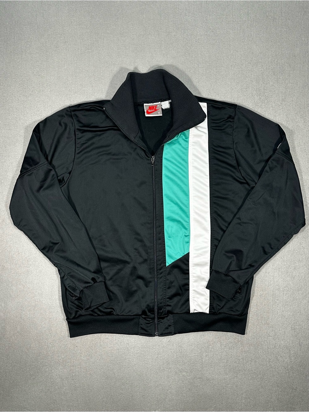 Vintage Nike Track Jacket XL Black Teal White Stripe Full Zip 90s Y2K Swoosh